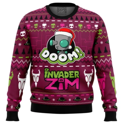 Doom Invader Zim Ugly Christmas Sweater FRONT mockup - Invader Zim Merch